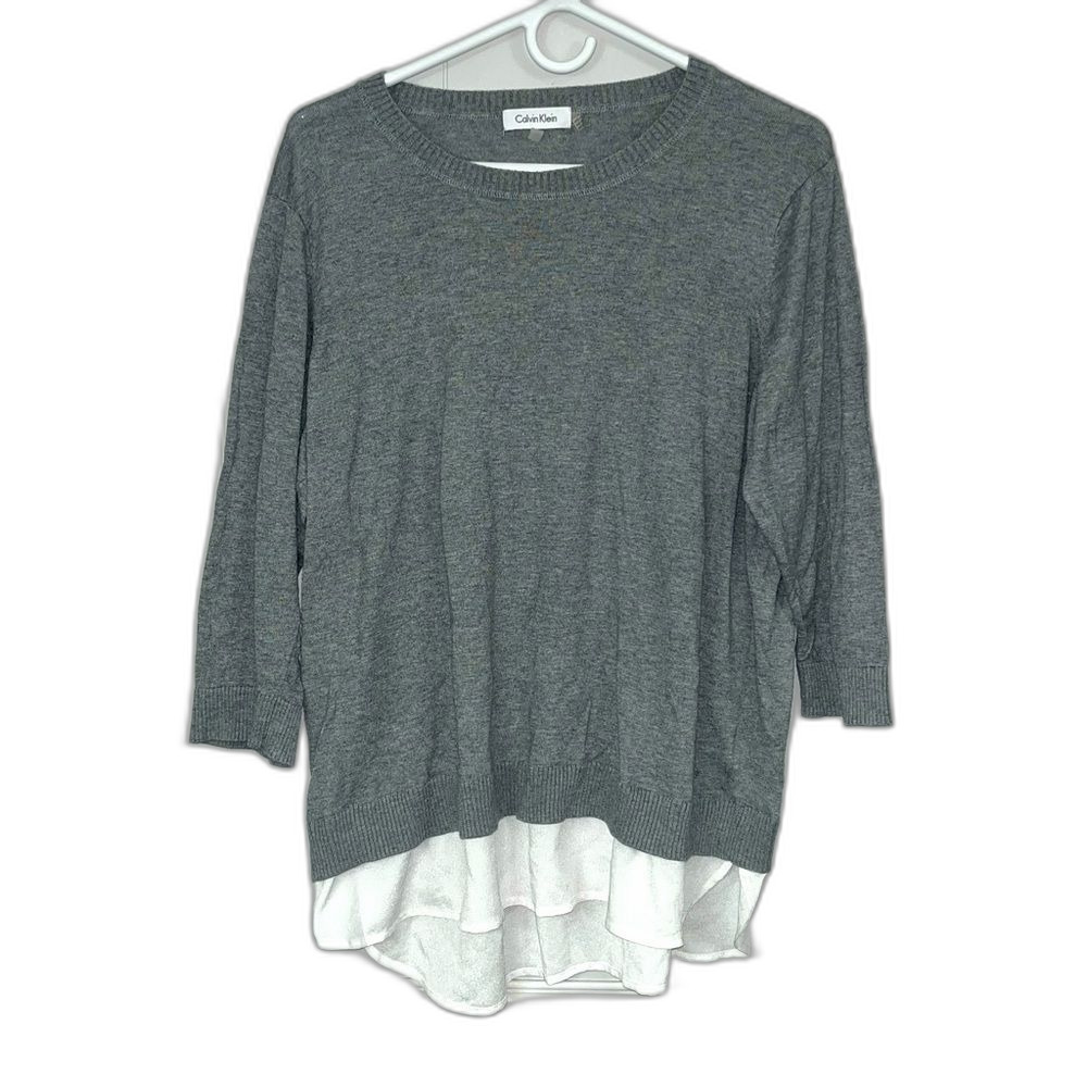 Calvin Klein Gray Scoop Bottom Lightweight Sweater Size XL